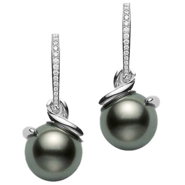 Black Pearl & Diamond Drop Earrings