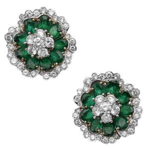 Emerald And Diamond Flower Earring