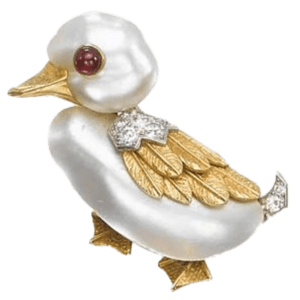 Pearl Ruby and Diamond Duck Brooch