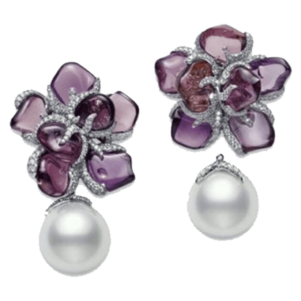 Purple Flower Pearl Earrings