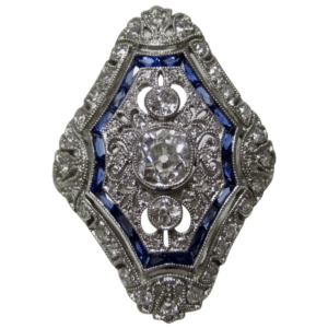 Vintage Estate Art Deco Diamond & Sapphire Ring Platinum